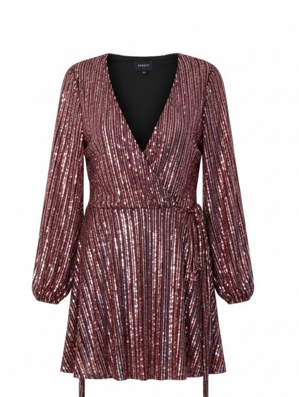NWT Bardot Stripe Sequin Bellissa Faux Wrap Mini Dress size Large shimmering